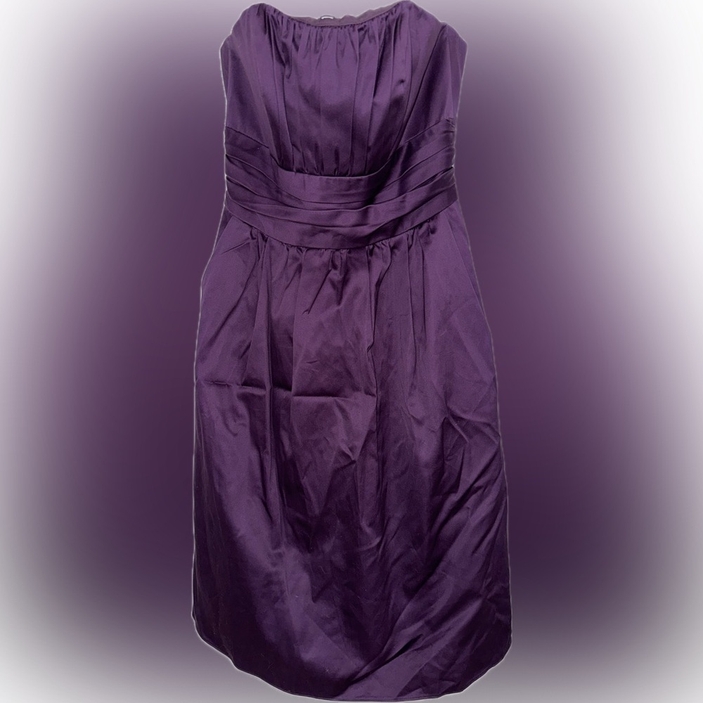 David’s Bridal strapless plum dress style 83312